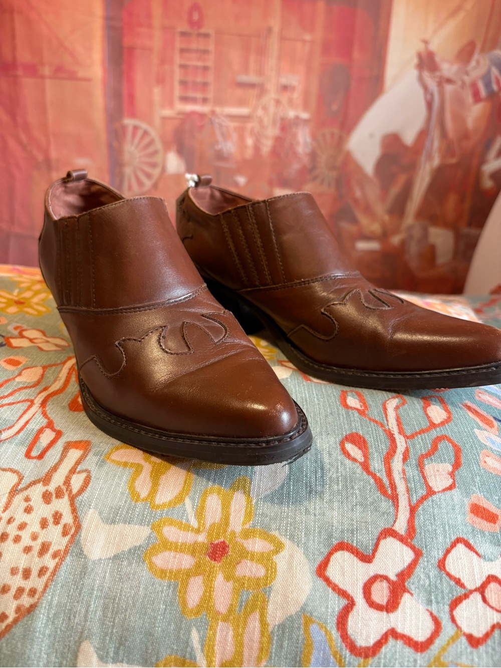 Vintage Greenwich Village Brown Western Ankle Booties Size 8 - Picture 5 of 7